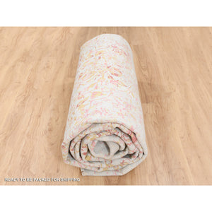 12'1"x15' Ivory Persian Erased Medallion Design Wool And Pure Silk Hand Knotted Oriental Oversized Rug FWR379824