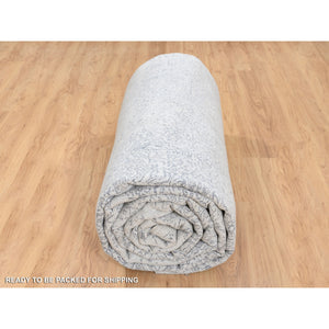 12'x18'2" Wool And Plant Based Silk Hand Loomed Light Gray Fine Jacquard With Erased Design Oriental Oversized Rug FWR379830