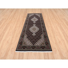 Load image into Gallery viewer, 3&#39;10&quot;x10&#39;4&quot; Wool Black Tabriz Mahi With Fish Medallions Design Hand Knotted Wide Runner Oriental Rug FWR379920