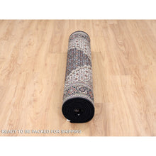 Load image into Gallery viewer, 3&#39;10&quot;x10&#39;4&quot; Wool Black Tabriz Mahi with Fish Medallions Design Hand Knotted Wide Runner Oriental Rug FWR379920