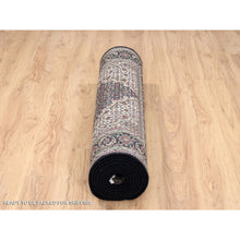 Load image into Gallery viewer, 3&#39;9&quot;x12&#39; Wool Black Tabriz Mahi With Fish Medallions Design Hand Knotted Wide Runner Oriental Rug FWR380010