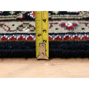 3'9"x12' Wool Black Tabriz Mahi with Fish Medallions Design Hand Knotted Wide Runner Oriental Rug FWR380010