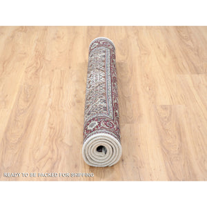 4'1"x6'2" Ivory Tabriz Mahi Wool And Silk Fish Medallion Design Hand Knotted Fine Oriental Rug FWR380064