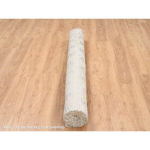 6'x9' Undyed Natural Wool Ivory Tone On Tone Repetitive Curvilinear Design Hand Knotted Oriental Rug FWR380250
