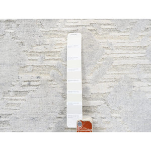 4'1"x10'1" Modern Design Hand Spun Undyed Natural Wool Hand Knotted Ivory Oriental Wide Runner Rug FWR380262