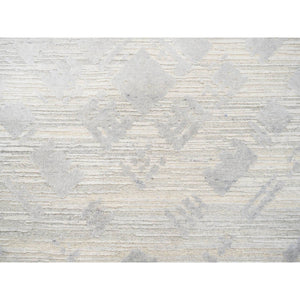 4'1"x10'1" Modern Design Hand Spun Undyed Natural Wool Hand Knotted Ivory Oriental Wide Runner Rug FWR380262