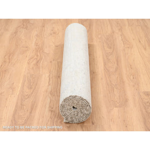 4'1"x10'1" Modern Design Hand Spun Undyed Natural Wool Hand Knotted Ivory Oriental Wide Runner Rug FWR380262