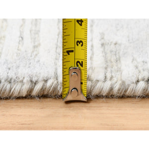 4'1"x10'1" Modern Design Hand Spun Undyed Natural Wool Hand Knotted Ivory Oriental Wide Runner Rug FWR380262