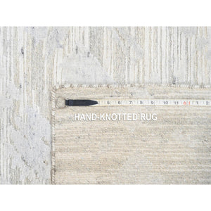 4'1"x10'1" Modern Design Hand Spun Undyed Natural Wool Hand Knotted Ivory Oriental Wide Runner Rug FWR380262