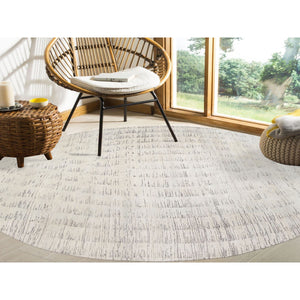 11'9"x11'9" Tone On Tone Repetitive Curvilinear Design Hand Knotted Undyed Natural Wool Ivory Oriental Round Rug FWR380274