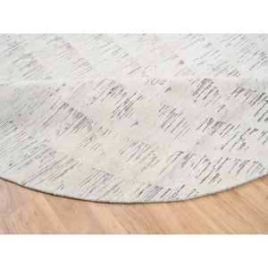 11'9"x11'9" Tone On Tone Repetitive Curvilinear Design Hand Knotted Undyed Natural Wool Ivory Oriental Round Rug FWR380274