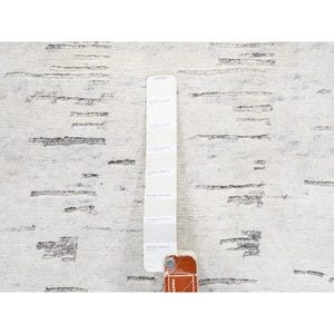 11'9"x11'9" Tone On Tone Repetitive Curvilinear Design Hand Knotted Undyed Natural Wool Ivory Oriental Round Rug FWR380274