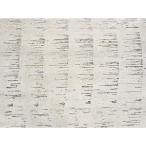 11'9"x11'9" Tone On Tone Repetitive Curvilinear Design Hand Knotted Undyed Natural Wool Ivory Oriental Round Rug FWR380274
