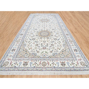 8'x16'2" Ivory Nain With Center Medallion Flower Design 250 Kpsi Wool Hand Knotted Oriental Wide Gallery Size Runner Rug FWR380370