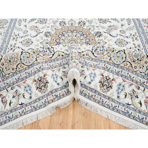 8'x16'2" Ivory Nain With Center Medallion Flower Design 250 Kpsi Wool Hand Knotted Oriental Wide Gallery Size Runner Rug FWR380370