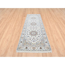 Load image into Gallery viewer, 4&#39;1&quot;x12&#39; Ivory Nain With Center Medallion Flower Design 250 Kpsi Wool Hand Knotted Oriental Wide Runner Rug FWR380394