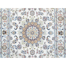 Load image into Gallery viewer, 4&#39;1&quot;x12&#39; Ivory Nain With Center Medallion Flower Design 250 Kpsi Wool Hand Knotted Oriental Wide Runner Rug FWR380394