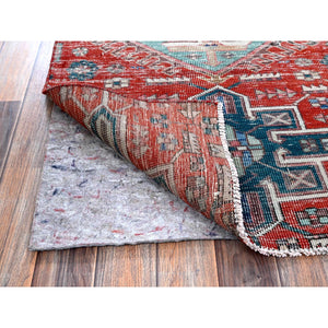 2'7"x9'3" Ajax Red, Vintage Northwest Persian with Large Medallions Design, Shaved Down, Zero Pile, Distressed, Abrash, Sides and Ends Professionally Secured, Hand Knotted, Pure Wool, Runner, Oriental Rug Sh633 FWR3798