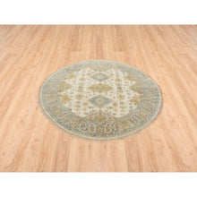 Load image into Gallery viewer, 6&#39;1&quot;x6&#39;1&quot; Hand Knotted Ivory With Soft Colors Karajeh Design Soft Pure Wool Oriental Round Rug FWR380514
