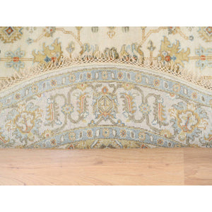 6'1"x6'1" Hand Knotted Ivory With Soft Colors Karajeh Design Soft Pure Wool Oriental Round Rug FWR380514