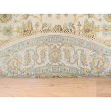 Load image into Gallery viewer, 6&#39;1&quot;x6&#39;1&quot; Hand Knotted Ivory With Soft Colors Karajeh Design Soft Pure Wool Oriental Round Rug FWR380514