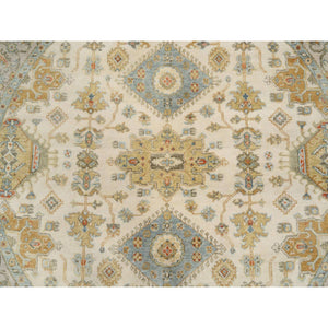 6'1"x6'1" Hand Knotted Ivory With Soft Colors Karajeh Design Soft Pure Wool Oriental Round Rug FWR380514