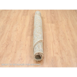 6'1"x6'1" Hand Knotted Ivory With Soft Colors Karajeh Design Soft Pure Wool Oriental Round Rug FWR380514
