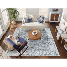 Load image into Gallery viewer, 8&#39;x8&#39; Hand Knotted Silver Gray Erased Persian Design Wool And Pure Silk Oriental Square Rug FWR380730