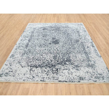 Load image into Gallery viewer, 8&#39;x8&#39; Hand Knotted Silver Gray Erased Persian Design Wool And Pure Silk Oriental Square Rug FWR380730