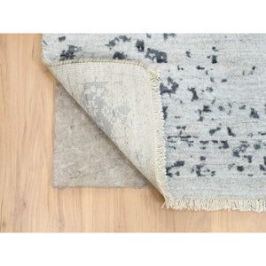 8'x8' Hand Knotted Silver Gray Erased Persian Design Wool And Pure Silk Oriental Square Rug FWR380730
