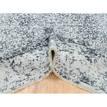 Load image into Gallery viewer, 8&#39;x8&#39; Hand Knotted Silver Gray Erased Persian Design Wool And Pure Silk Oriental Square Rug FWR380730