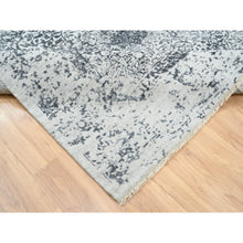 Load image into Gallery viewer, 8&#39;x8&#39; Hand Knotted Silver Gray Erased Persian Design Wool And Pure Silk Oriental Square Rug FWR380730