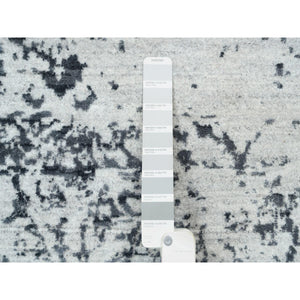 8'x8' Hand Knotted Silver Gray Erased Persian Design Wool And Pure Silk Oriental Square Rug FWR380730