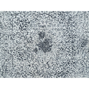 8'x8' Hand Knotted Silver Gray Erased Persian Design Wool And Pure Silk Oriental Square Rug FWR380730