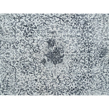Load image into Gallery viewer, 8&#39;x8&#39; Hand Knotted Silver Gray Erased Persian Design Wool And Pure Silk Oriental Square Rug FWR380730