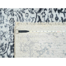 Load image into Gallery viewer, 8&#39;x8&#39; Hand Knotted Silver Gray Erased Persian Design Wool And Pure Silk Oriental Square Rug FWR380730