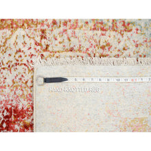 Load image into Gallery viewer, 2&#39;7&quot;x9&#39;9&quot; Persian Erased Medallion Design Wool And Pure Silk Hand Knotted Pink Oriental Runner Rug FWR380784