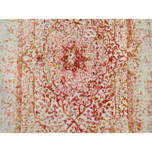 Load image into Gallery viewer, 4&#39;x11&#39;9&quot; Hand Knotted Pink Persian Erased Medallion Design Wool And Pure Silk Oriental Wide Runner Rug FWR380796