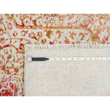 Load image into Gallery viewer, 4&#39;x11&#39;9&quot; Ivory Abstract Design Hi-low Pile Wool and Plant Based Silk Hand Knotted Oriental Wide Runner Rug FWR379092