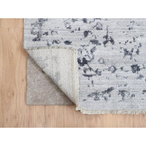 12'x12' Silver Gray Erased Persian Design Wool And Pure Silk Hand Knotted Oriental Square Rug FWR380802