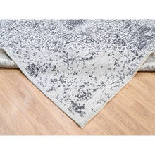 Load image into Gallery viewer, 12&#39;x12&#39; Silver Gray Erased Persian Design Wool And Pure Silk Hand Knotted Oriental Square Rug FWR380802