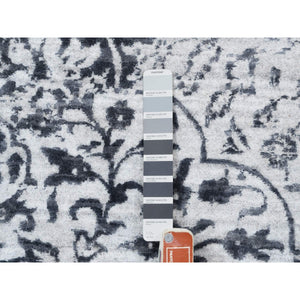 12'x12' Silver Gray Erased Persian Design Wool And Pure Silk Hand Knotted Oriental Square Rug FWR380802