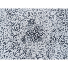 Load image into Gallery viewer, 12&#39;x12&#39; Silver Gray Erased Persian Design Wool And Pure Silk Hand Knotted Oriental Square Rug FWR380802