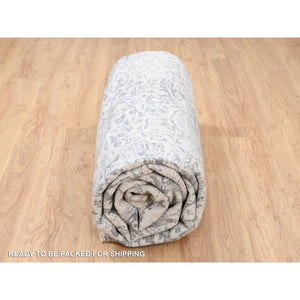 12'x12' Silver Gray Erased Persian Design Wool And Pure Silk Hand Knotted Oriental Square Rug FWR380802