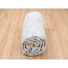 Load image into Gallery viewer, 12&#39;x12&#39; Silver Gray Erased Persian Design Wool And Pure Silk Hand Knotted Oriental Square Rug FWR380802