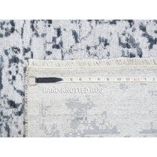 Load image into Gallery viewer, 12&#39;x12&#39; Silver Gray Erased Persian Design Wool And Pure Silk Hand Knotted Oriental Square Rug FWR380802