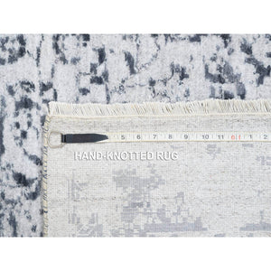 12'x12' Silver Gray Erased Persian Design Wool And Pure Silk Hand Knotted Oriental Square Rug FWR380802