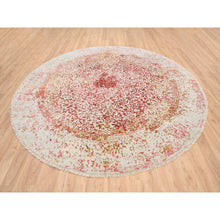 Load image into Gallery viewer, 9&#39;8&quot;x9&#39;8&quot; Wool And Pure Silk Hand Knotted Pink Persian Erased Medallion Design Oriental Round Rug FWR380808
