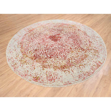 Load image into Gallery viewer, 9&#39;8&quot;x9&#39;8&quot; Wool And Pure Silk Hand Knotted Pink Persian Erased Medallion Design Oriental Round Rug FWR380808
