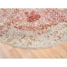 Load image into Gallery viewer, 9&#39;8&quot;x9&#39;8&quot; Wool And Pure Silk Hand Knotted Pink Persian Erased Medallion Design Oriental Round Rug FWR380808
